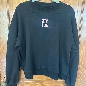 ZYIA Black Crewneck Sweater with Pink Logo